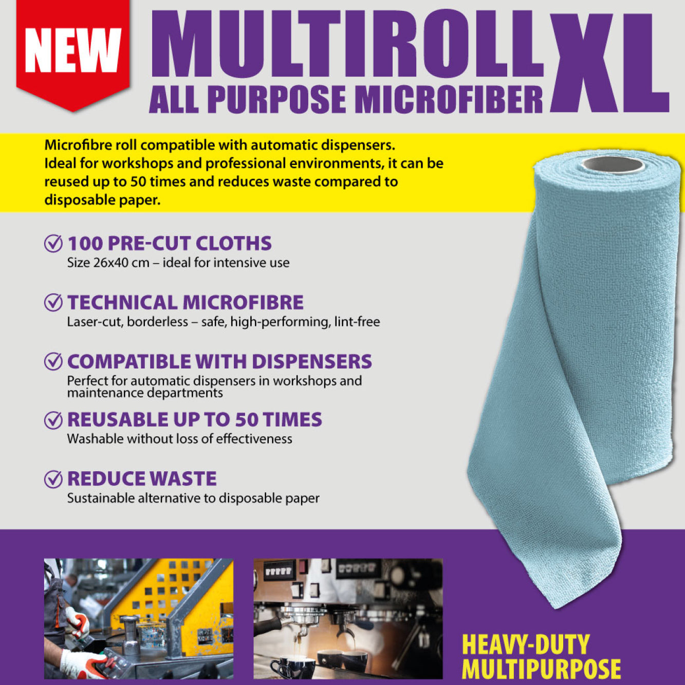 MULTIROLL XL - Rouleau de serviettes microfibre multi-usages (100 mcx)